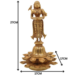 Brass Diya Lady Deepalakshmi, Deepa Lakshmi Idol, Kuthu Vilakku Lakshmi Statue, Pital Deepam Devi Murti,Gold, 11 Inch, 1 Piece