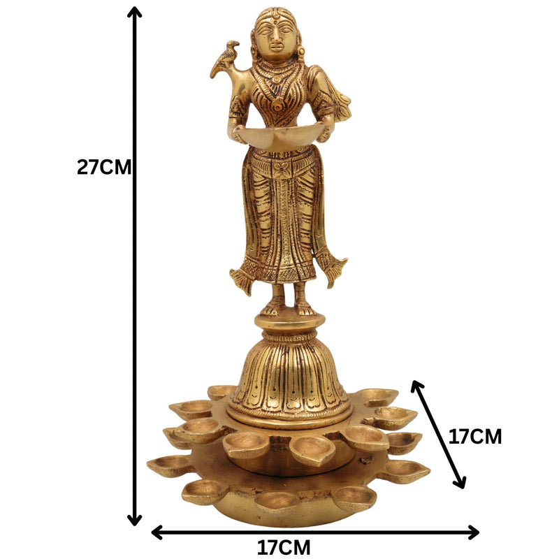 Brass Diya Lady Deepalakshmi, Deepa Lakshmi Idol, Kuthu Vilakku Lakshmi Statue, Pital Deepam Devi Murti,Gold, 11 Inch, 1 Piece