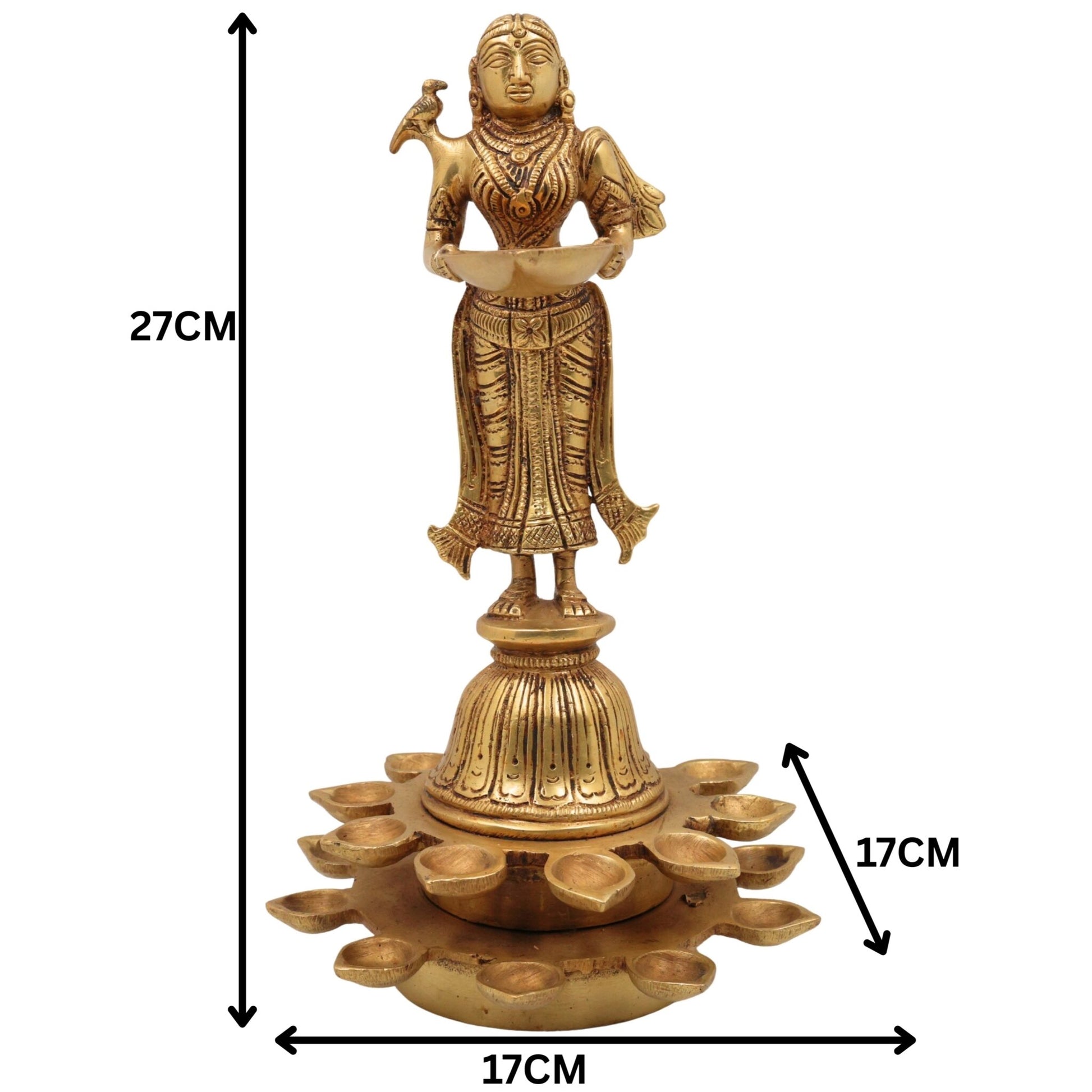 Brass Diya Lady Deepalakshmi Idol, Deepa Lakshmi Statue, Kuthu Vilakku Lady, Pital Deepam Lakshmi Set Of 2,Gold, 11 Inch, 2Piece