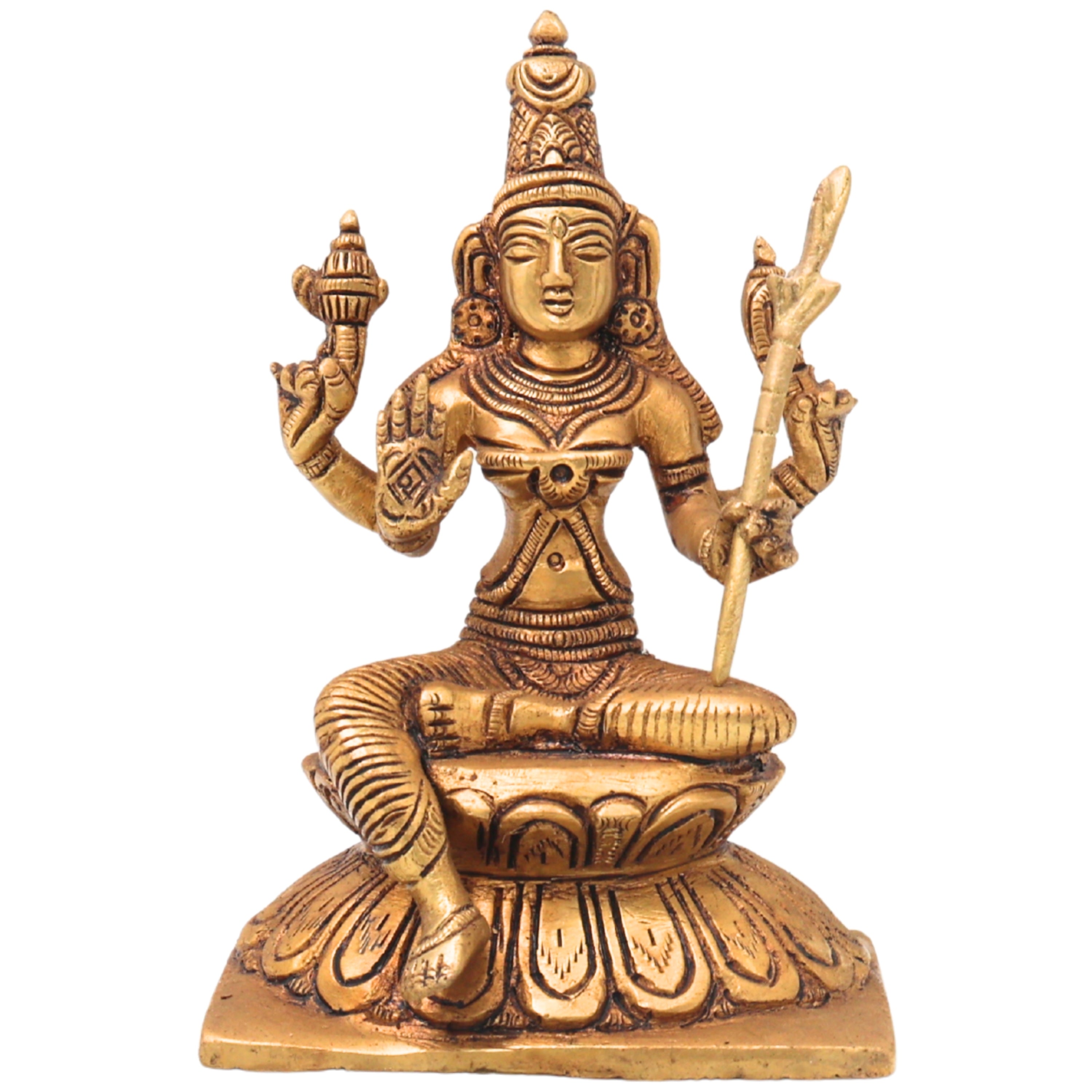 Brass Rajarajeshwari Idol, Sri Lalita Tripurasundari Amman Murti, Kamakshi Shodashi Devi Statue for Puja & Home Decor,Gold, 5.5 Inch, 1 Piece