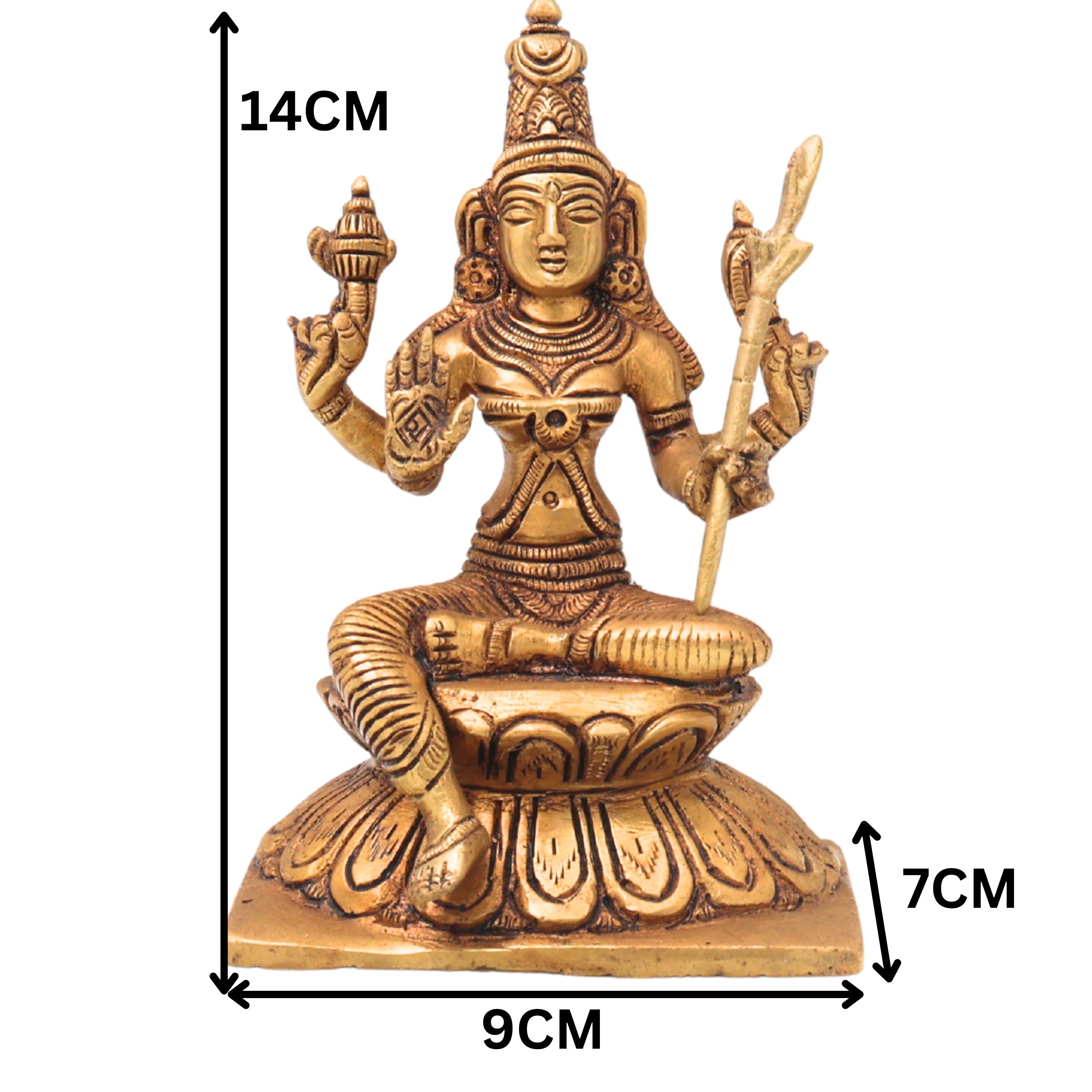 Brass Rajarajeshwari Idol, Sri Lalita Tripurasundari Amman Murti, Kamakshi Shodashi Devi Statue for Puja & Home Decor,Gold, 5.5 Inch, 1 Piece