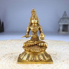 Brass Annapurna Devi Idol | Anna Lakshmi Annapoorna Mata Murti | Handcrafted Annapurneshwari Parvati Statue for Pooja, Home Temple & Gifting,Gold, 5.5 Inch, 1 Piece