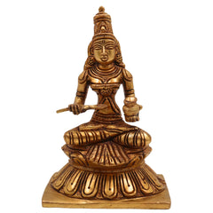 Brass Annapurna Devi Idol | Anna Lakshmi Annapoorna Mata Murti | Handcrafted Annapurneshwari Parvati Statue for Pooja, Home Temple & Gifting,Gold, 5.5 Inch, 1 Piece