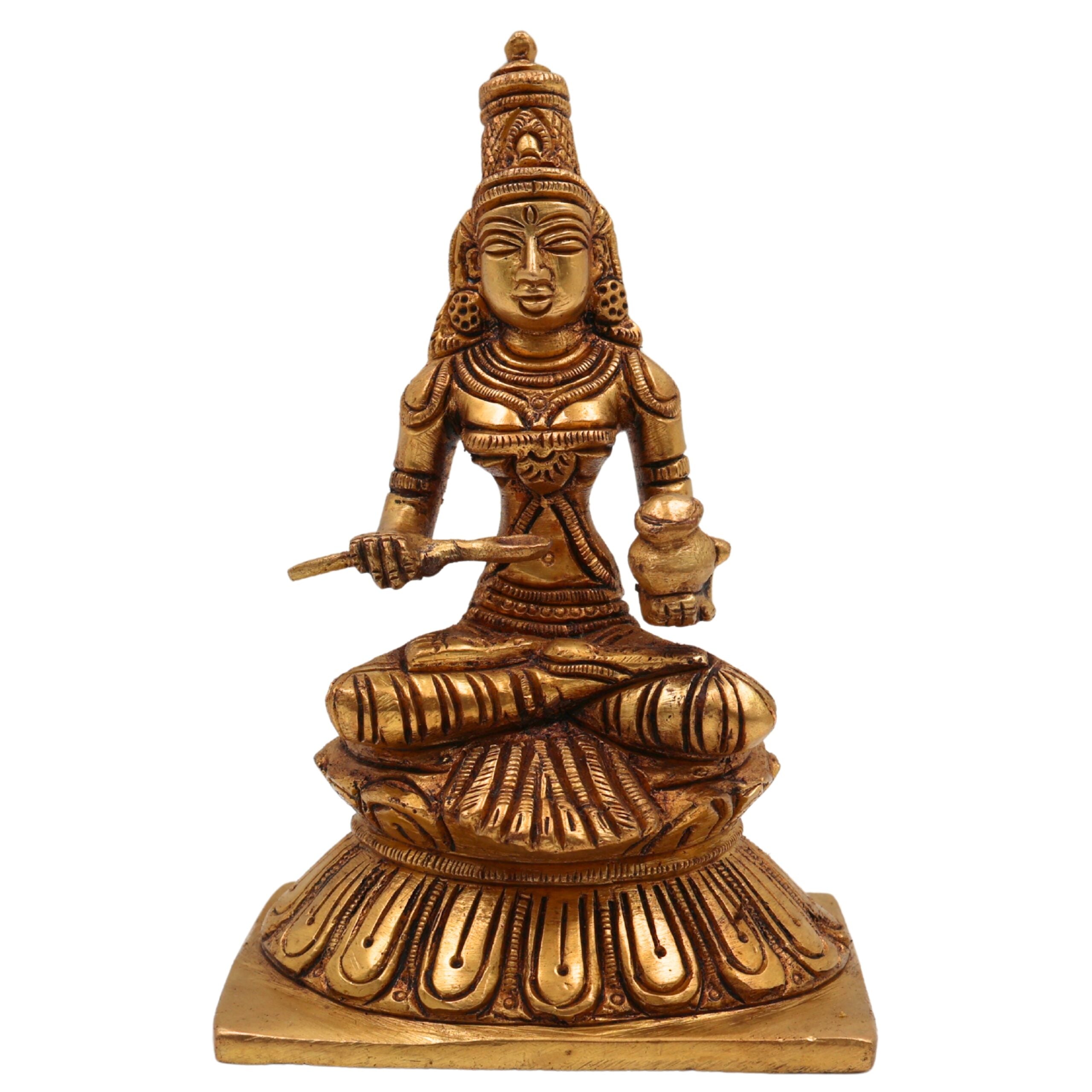 Brass Annapurna Devi Idol | Anna Lakshmi Annapoorna Mata Murti | Handcrafted Annapurneshwari Parvati Statue for Pooja, Home Temple & Gifting,Gold, 5.5 Inch, 1 Piece