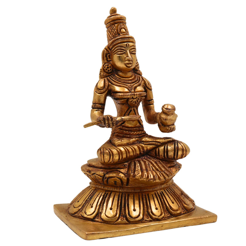 Brass Annapurna Devi Idol | Anna Lakshmi Annapoorna Mata Murti | Handcrafted Annapurneshwari Parvati Statue for Pooja, Home Temple & Gifting,Gold, 5.5 Inch, 1 Piece