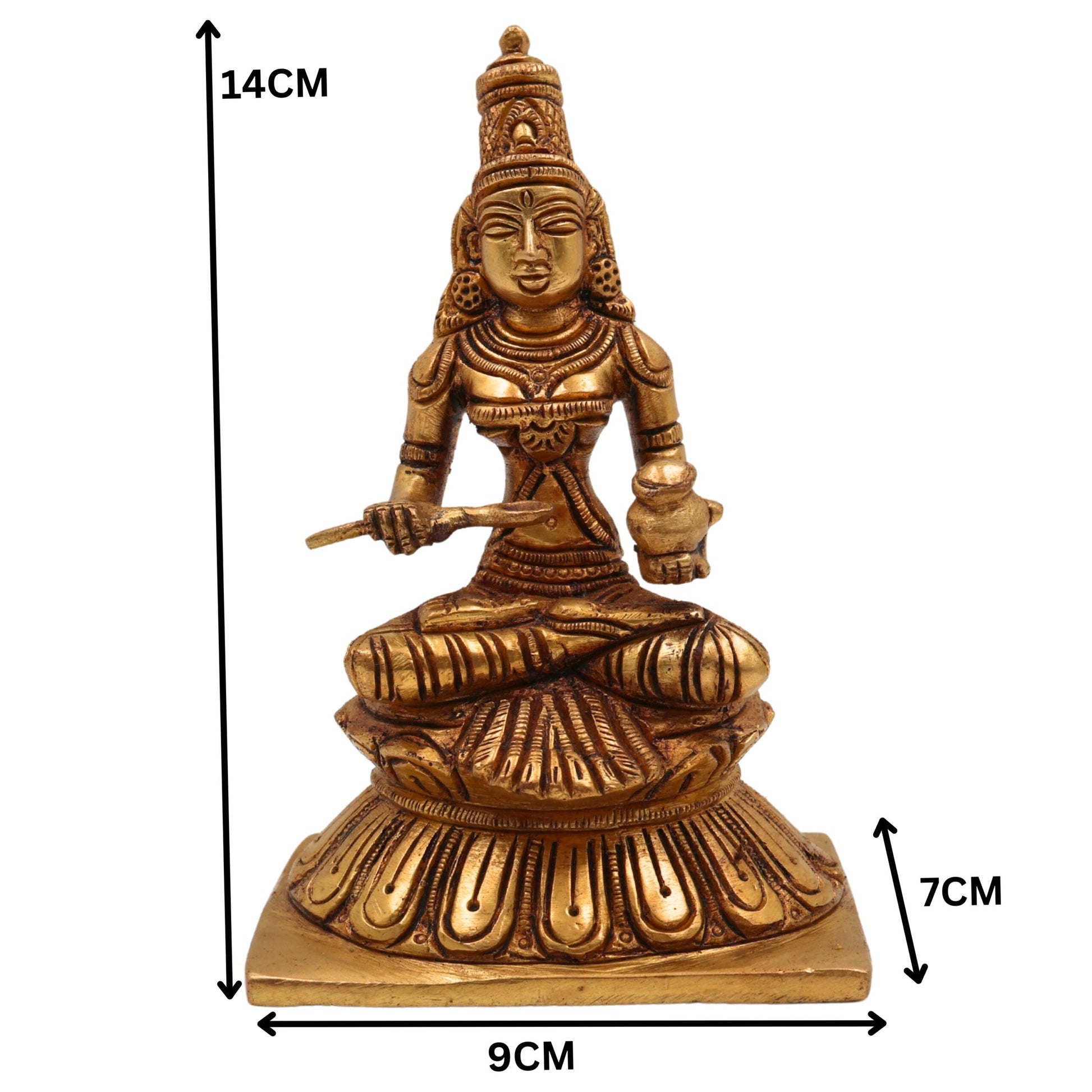 Brass Annapurna Devi Idol | Anna Lakshmi Annapoorna Mata Murti | Handcrafted Annapurneshwari Parvati Statue for Pooja, Home Temple & Gifting,Gold, 5.5 Inch, 1 Piece