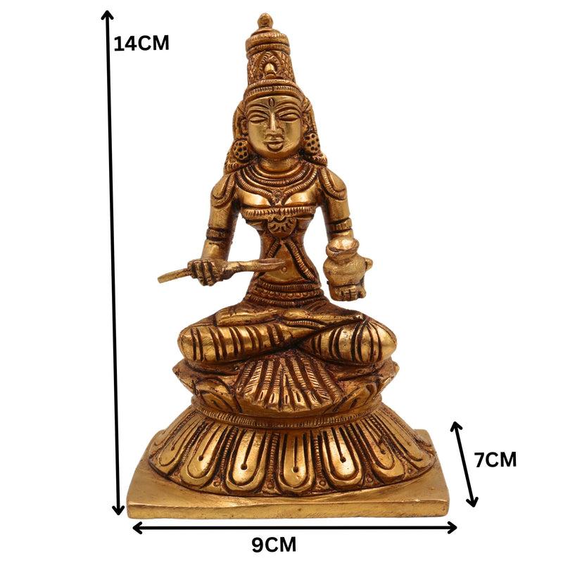 Brass Annapurna Devi Idol | Anna Lakshmi Annapoorna Mata Murti | Handcrafted Annapurneshwari Parvati Statue for Pooja, Home Temple & Gifting,Gold, 5.5 Inch, 1 Piece