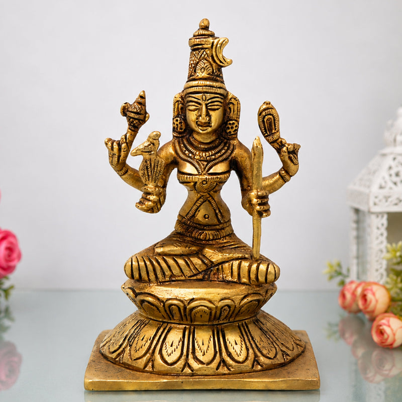 Brass Kamakshi Idol Kanchi Kamakshi Amman Statue, Lalitha Tripura Sundari Rajarajeshwari Pital Moorti,Gold, 6 Inch, 1 Piece