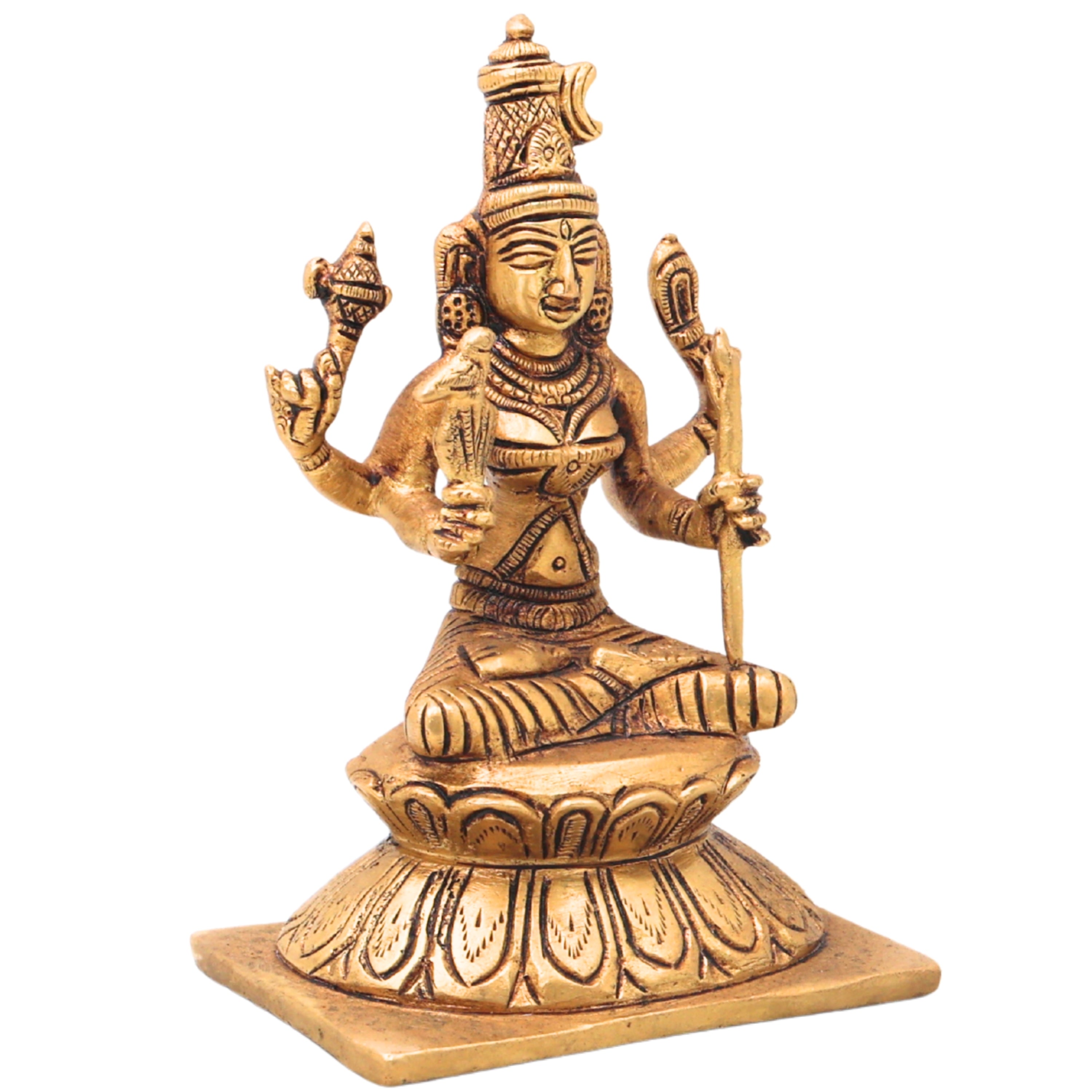 Brass Kamakshi Idol Kanchi Kamakshi Amman Statue, Lalitha Tripura Sundari Rajarajeshwari Pital Moorti,Gold, 6 Inch, 1 Piece