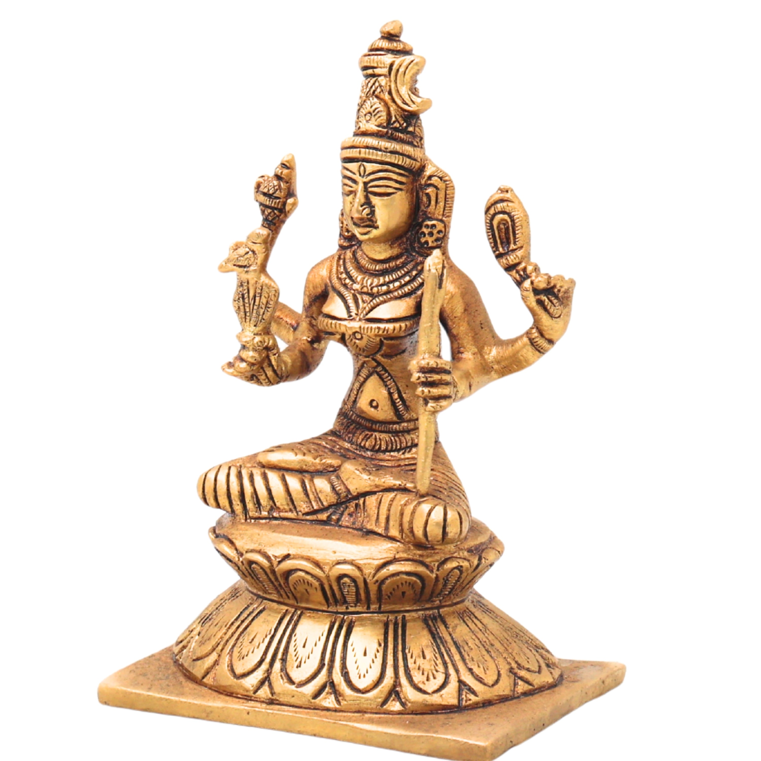 Brass Kamakshi Idol Kanchi Kamakshi Amman Statue, Lalitha Tripura Sundari Rajarajeshwari Pital Moorti,Gold, 6 Inch, 1 Piece