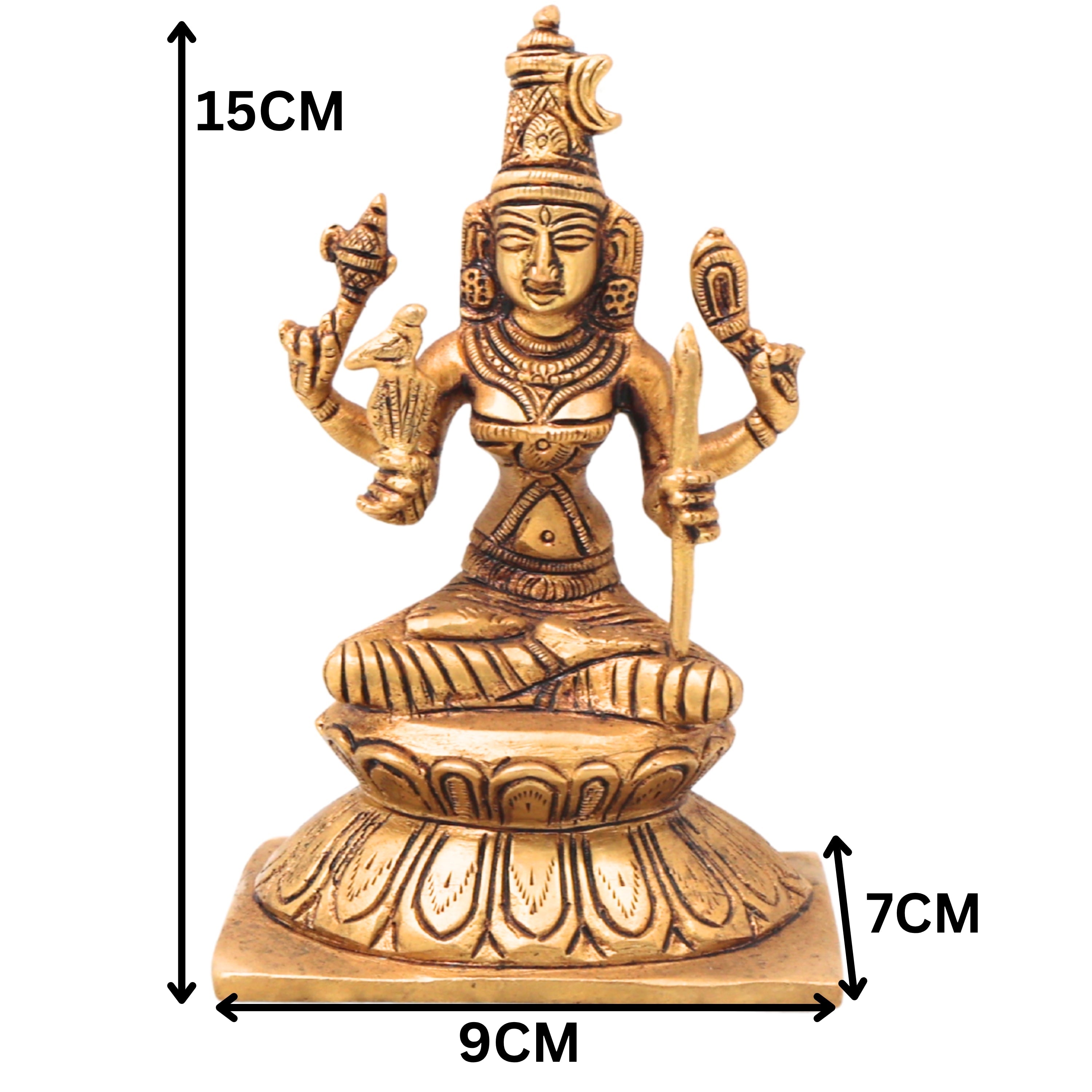 Brass Kamakshi Idol Kanchi Kamakshi Amman Statue, Lalitha Tripura Sundari Rajarajeshwari Pital Moorti,Gold, 6 Inch, 1 Piece