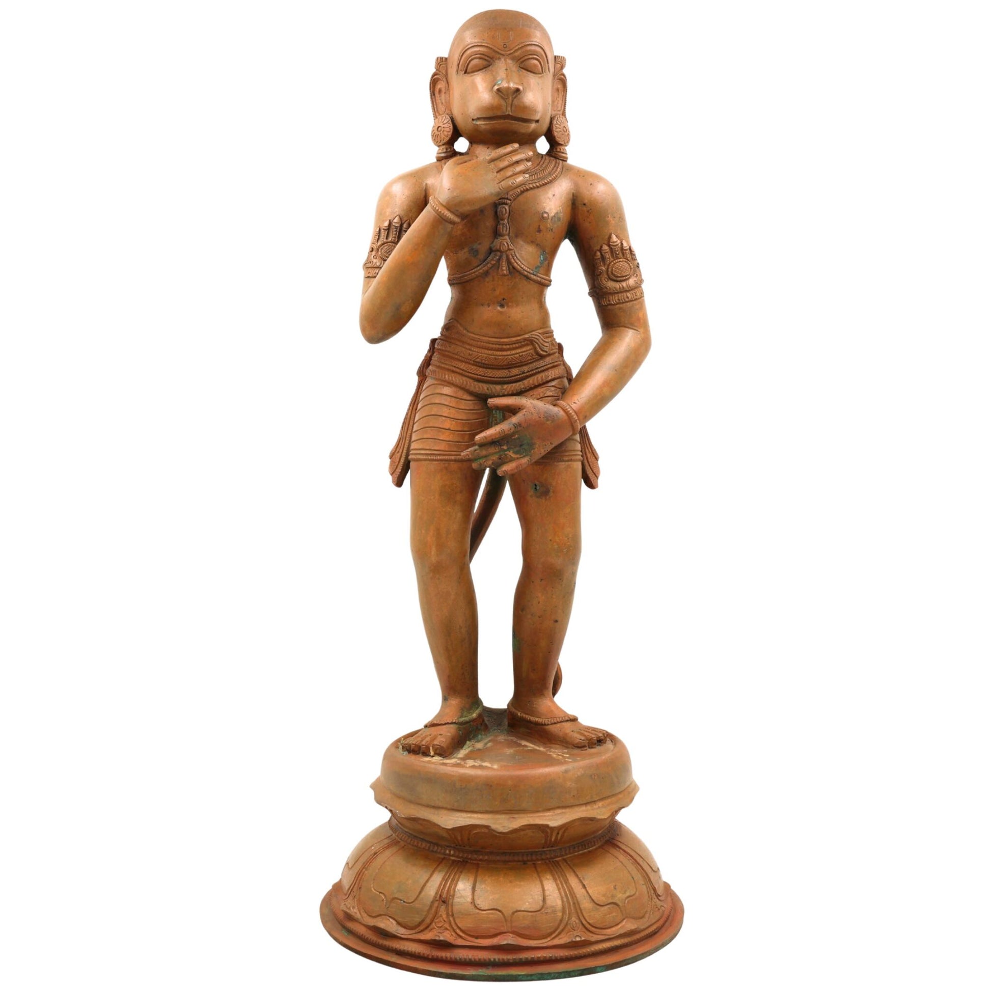 Handmade Panchaloha Hanuman Idol – South Indian Pandya Style Bronze Anjaneya Murti | Bajrang Bali Veer Maruti Statue for Pooja & Temple, Brown, 19.5 Inch, 1 Piece