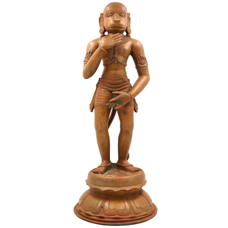 Handmade Panchaloha Hanuman Idol – South Indian Pandya Style Bronze Anjaneya Murti | Bajrang Bali Veer Maruti Statue for Pooja & Temple, Brown, 19.5 Inch, 1 Piece