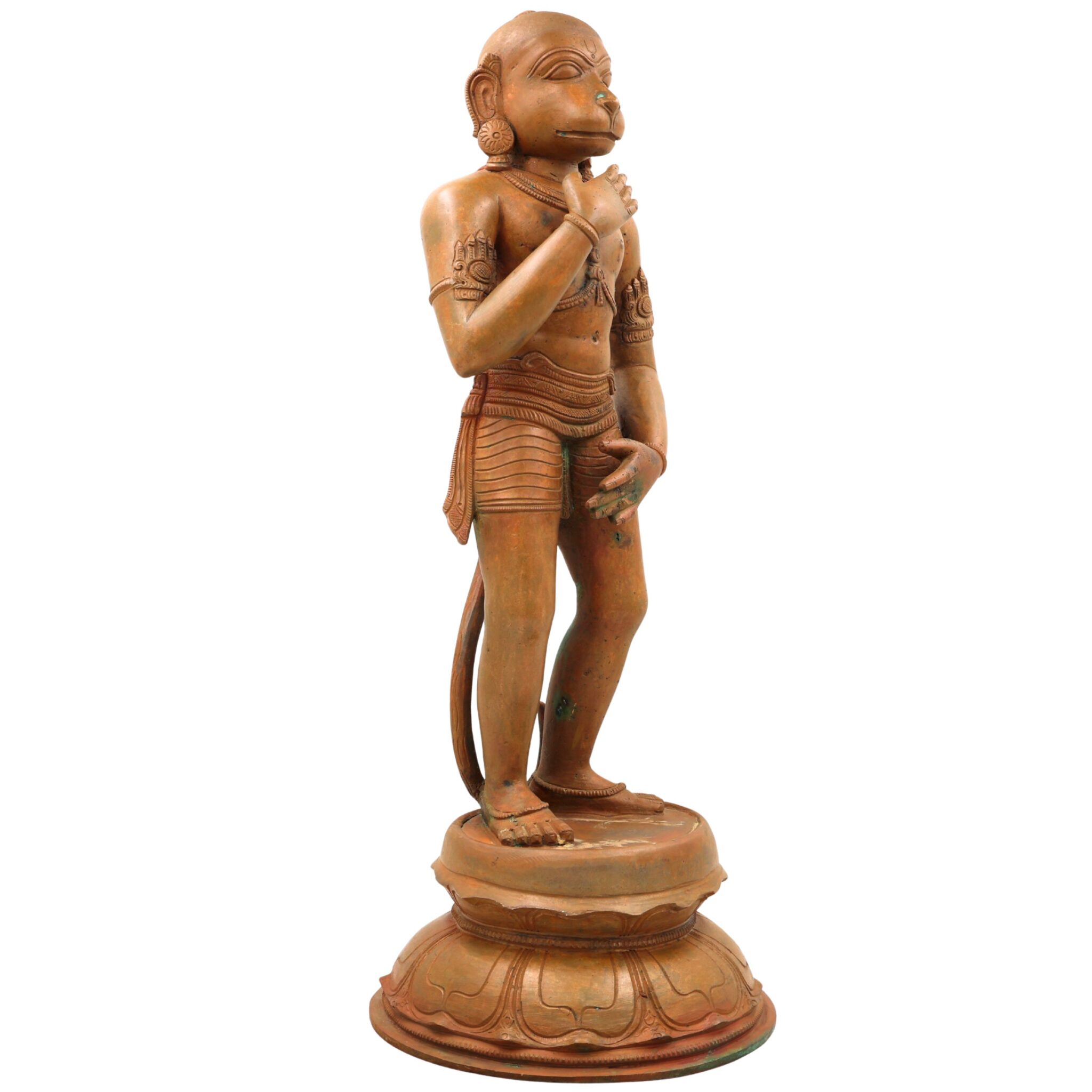 Handmade Panchaloha Hanuman Idol – South Indian Pandya Style Bronze Anjaneya Murti | Bajrang Bali Veer Maruti Statue for Pooja & Temple, Brown, 19.5 Inch, 1 Piece