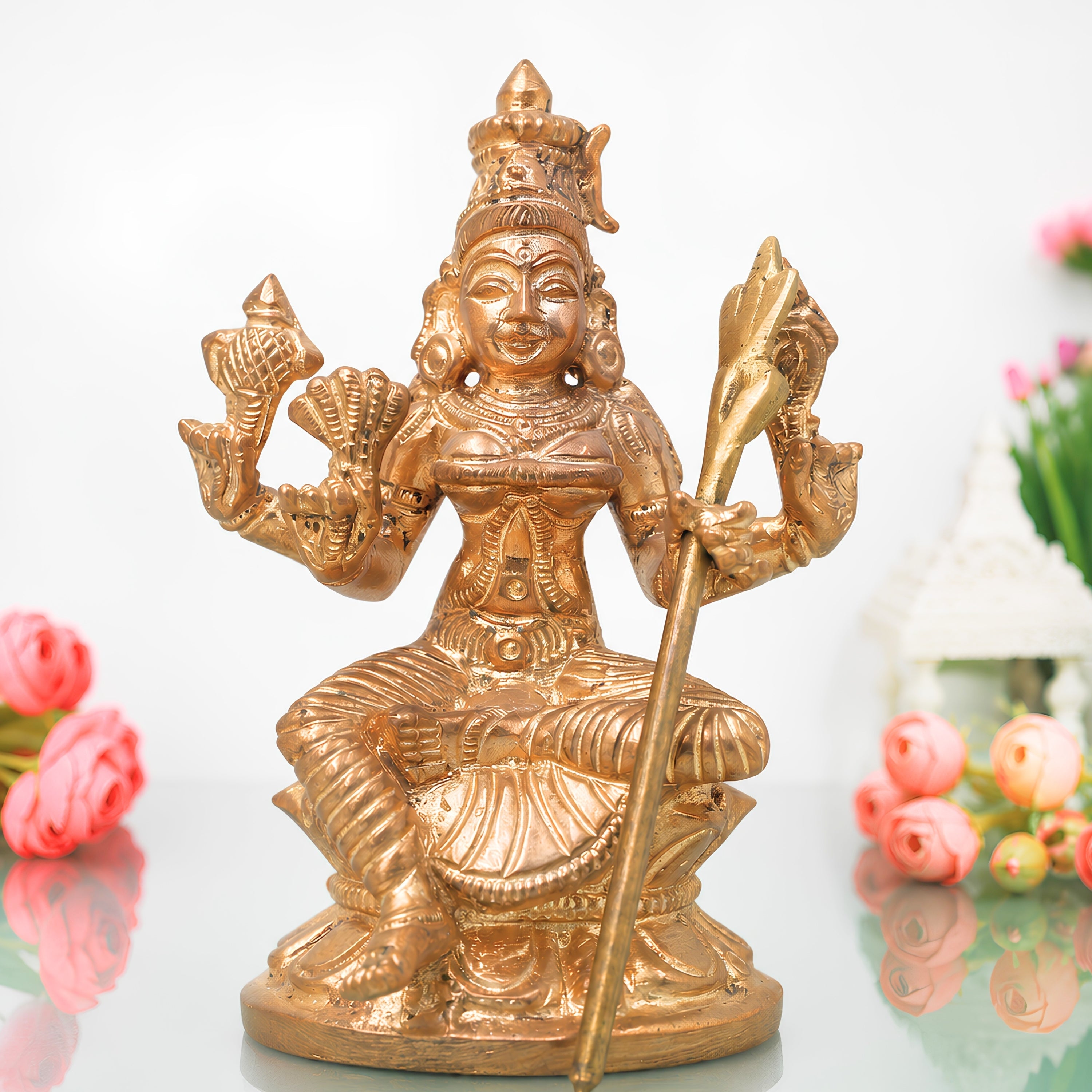 Handmade Bronze Raja Rajeshwari Idol | Panchaloha Rajarajeshwari Murti | Lalita Tripura Sundari Statue for Pooja & Temple Decor,Gold, 3.5 Inch, 1 Piece
