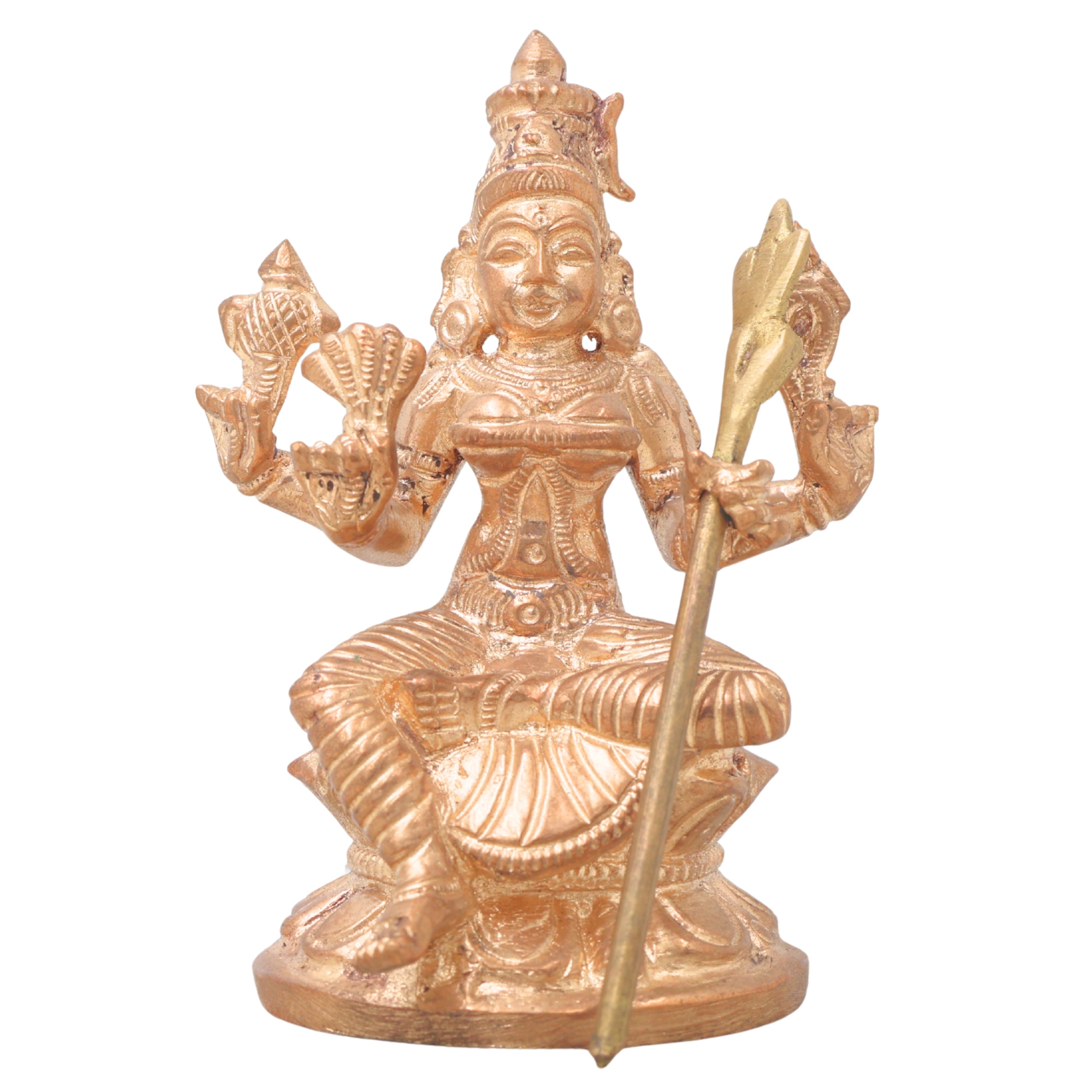 Handmade Bronze Raja Rajeshwari Idol | Panchaloha Rajarajeshwari Murti | Lalita Tripura Sundari Statue for Pooja & Temple Decor,Gold, 3.5 Inch, 1 Piece