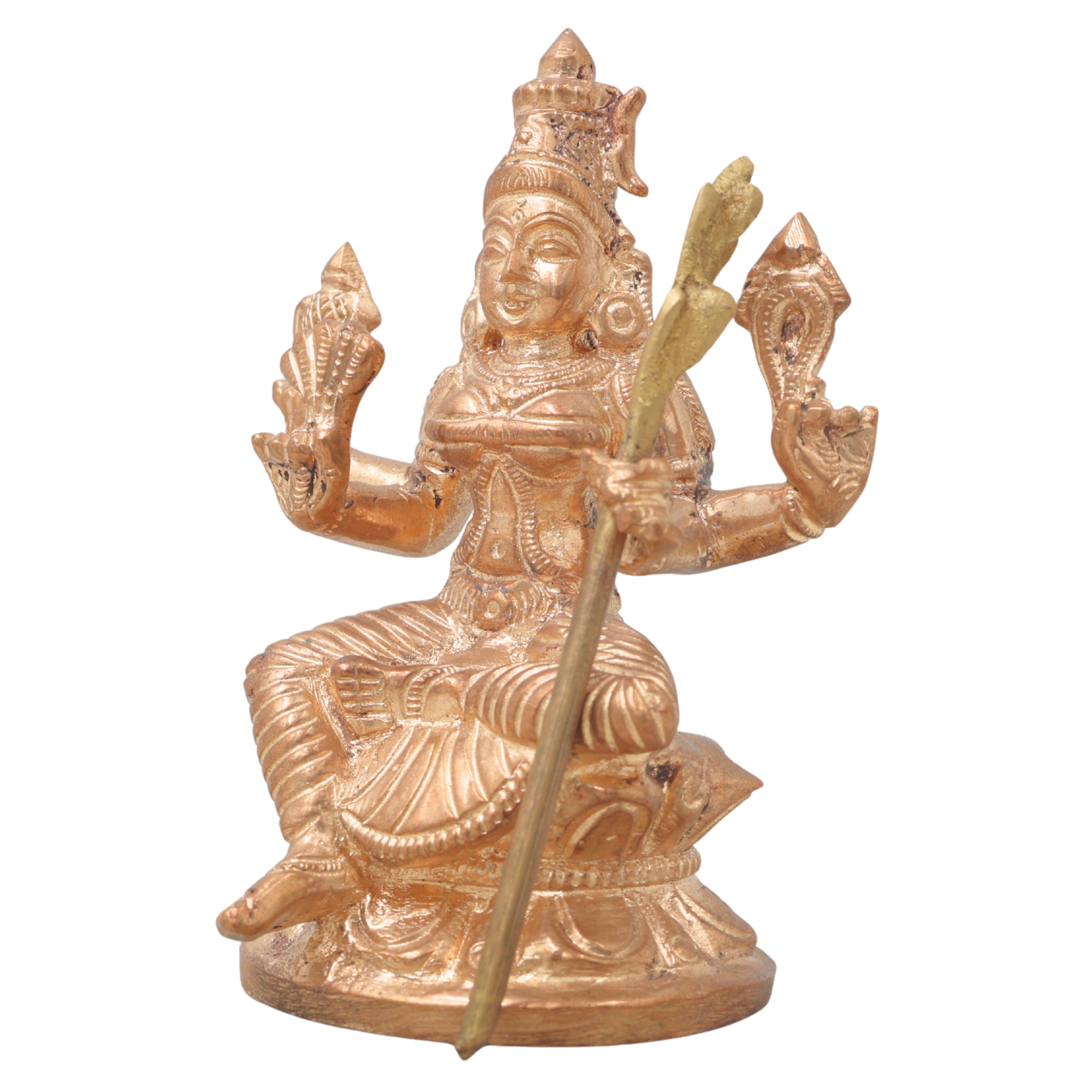 Handmade Bronze Raja Rajeshwari Idol | Panchaloha Rajarajeshwari Murti | Lalita Tripura Sundari Statue for Pooja & Temple Decor,Gold, 3.5 Inch, 1 Piece