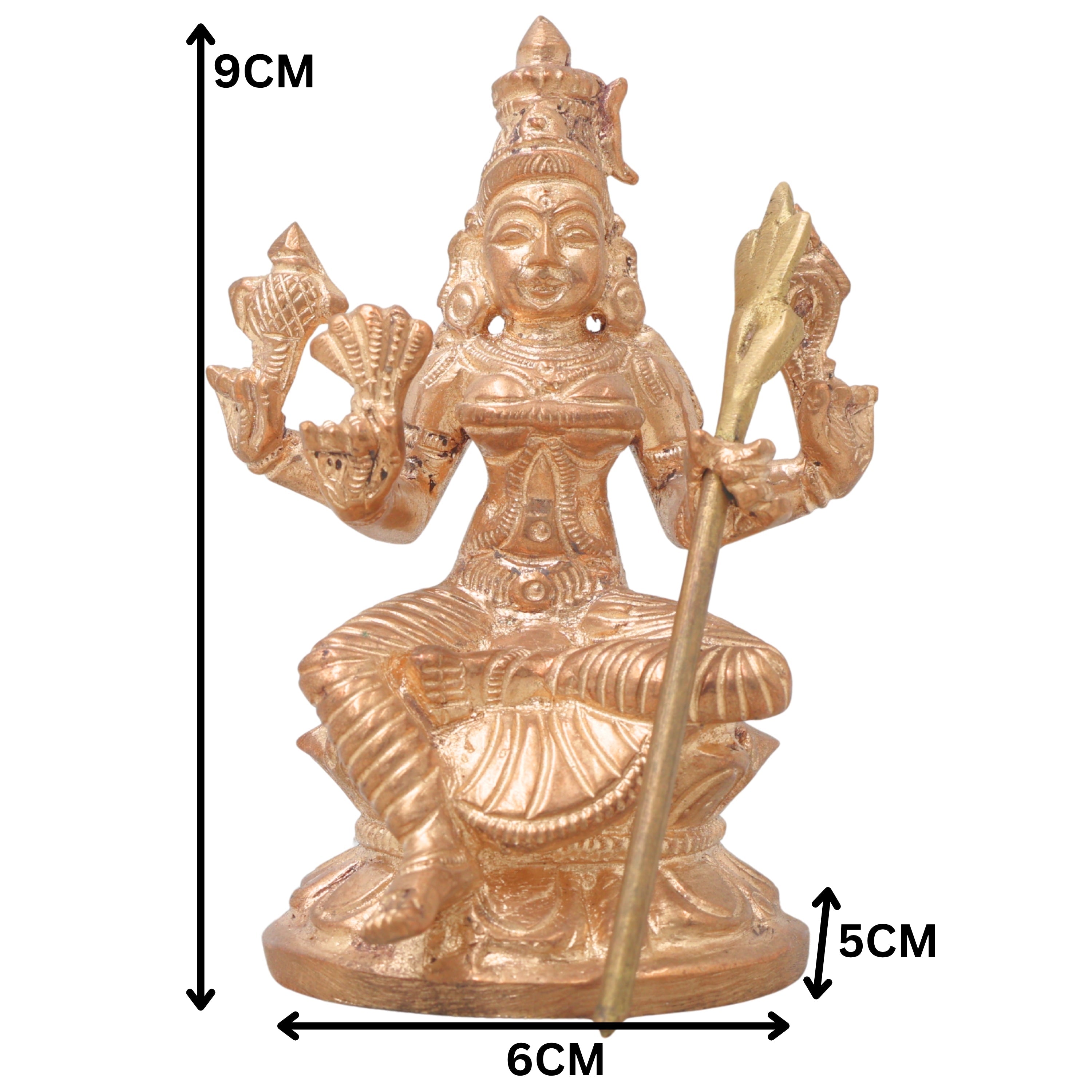 Handmade Bronze Raja Rajeshwari Idol | Panchaloha Rajarajeshwari Murti | Lalita Tripura Sundari Statue for Pooja & Temple Decor,Gold, 3.5 Inch, 1 Piece