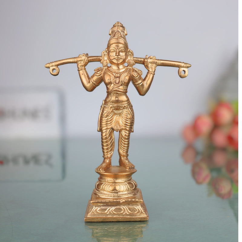 Handcrafted Idumban Idol | Panchaloha Bronze Murti | Idumban Swami Statue | Chola Art Temple Deity | South India Spiritual Idol,Gold, 6 Inch, 1 Piece