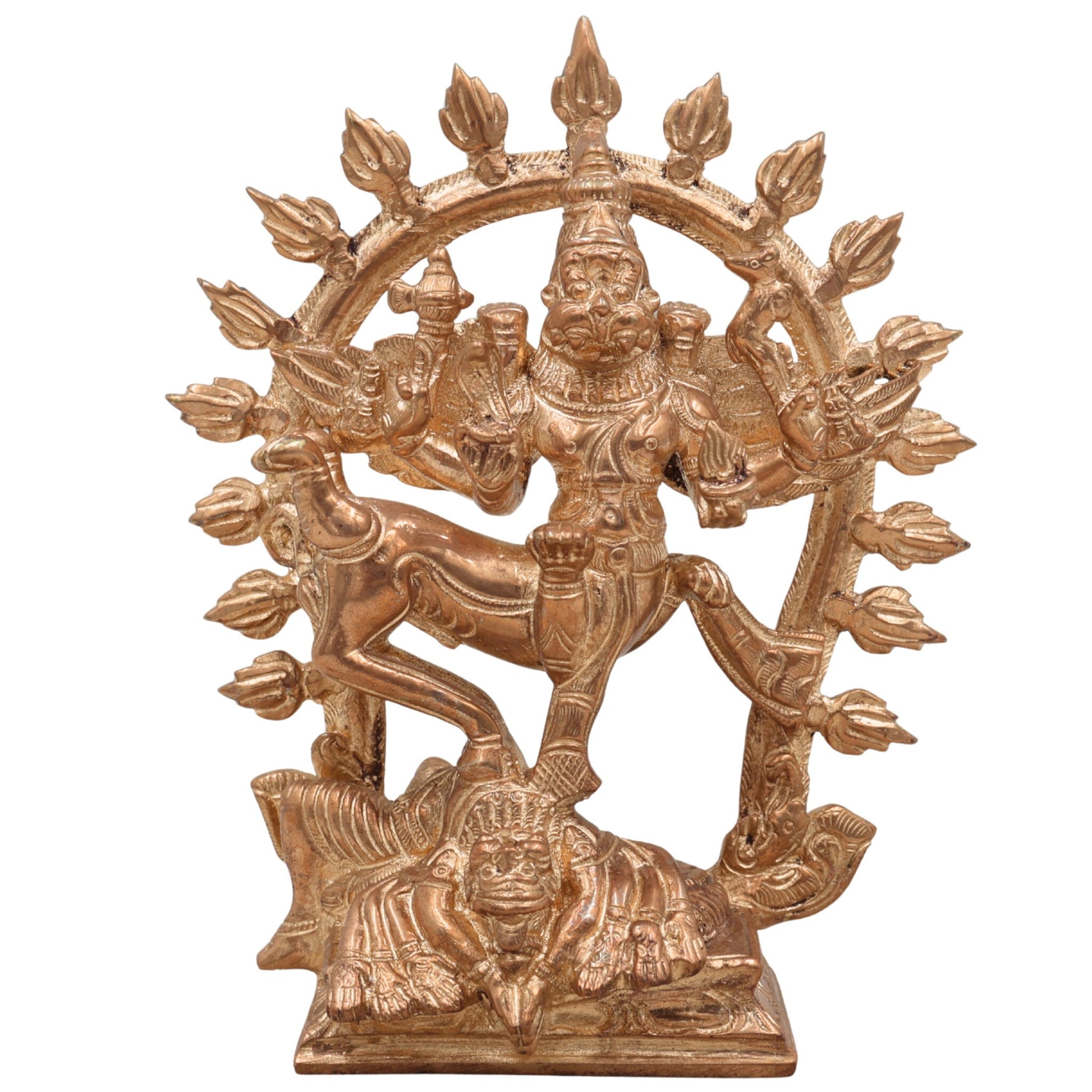 Handcrafted Bronze Lord Sharabha Idol | Sharabeshwara Murti | Panchaloha Sharabheshwaramurti | Chola Art South India Statue,Gold, 6 Inch, 1 Piece
