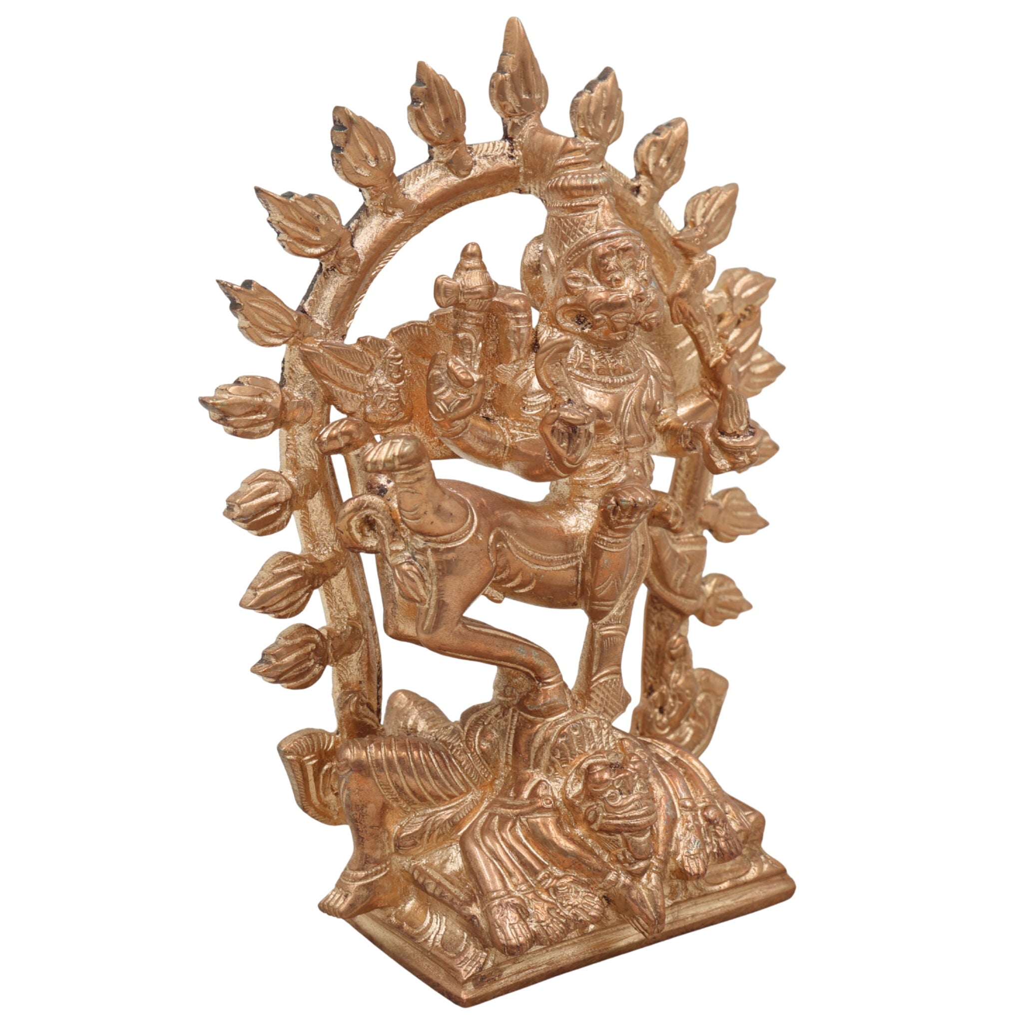 Handcrafted Bronze Lord Sharabha Idol | Sharabeshwara Murti | Panchaloha Sharabheshwaramurti | Chola Art South India Statue,Gold, 6 Inch, 1 Piece