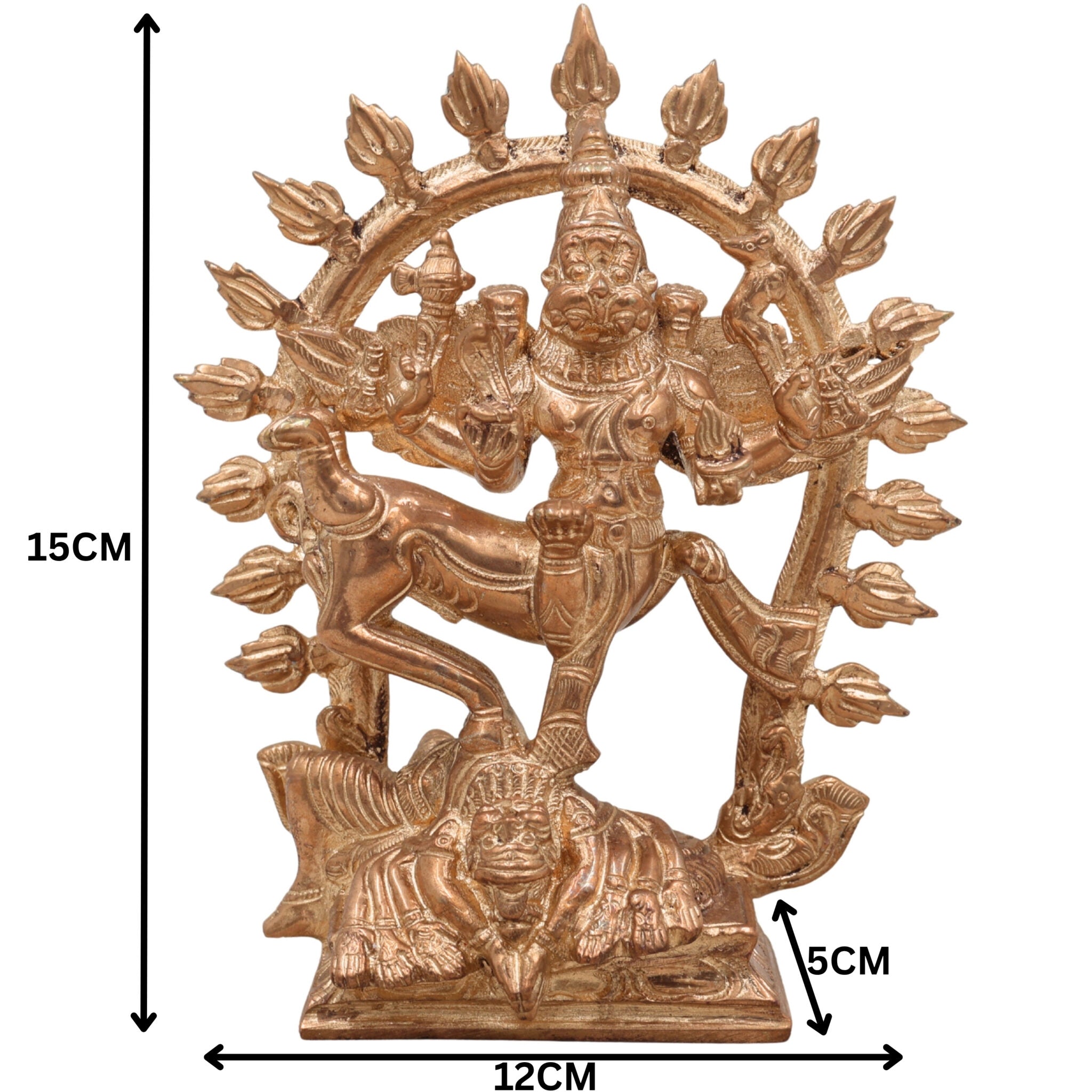 Handcrafted Bronze Lord Sharabha Idol | Sharabeshwara Murti | Panchaloha Sharabheshwaramurti | Chola Art South India Statue,Gold, 6 Inch, 1 Piece