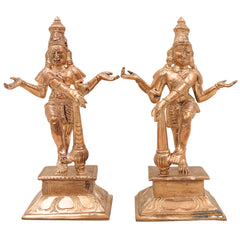 Handcrafted Bronze Panchaloha Jaya Vijaya Idols, Temple Dwarapal Guardians, Chola Art Decorative Panchadhatu Statue, South India Bronze Sculpture,Gold, 6.5 Inch, 1 Piece