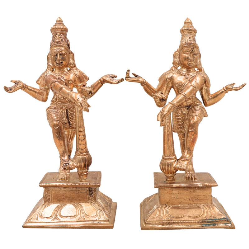 Handcrafted Bronze Panchaloha Jaya Vijaya Idols, Temple Dwarapal Guardians, Chola Art Decorative Panchadhatu Statue, South India Bronze Sculpture,Gold, 6.5 Inch, 1 Piece