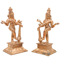 Handcrafted Bronze Panchaloha Jaya Vijaya Idols, Temple Dwarapal Guardians, Chola Art Decorative Panchadhatu Statue, South India Bronze Sculpture,Gold, 6.5 Inch, 1 Piece