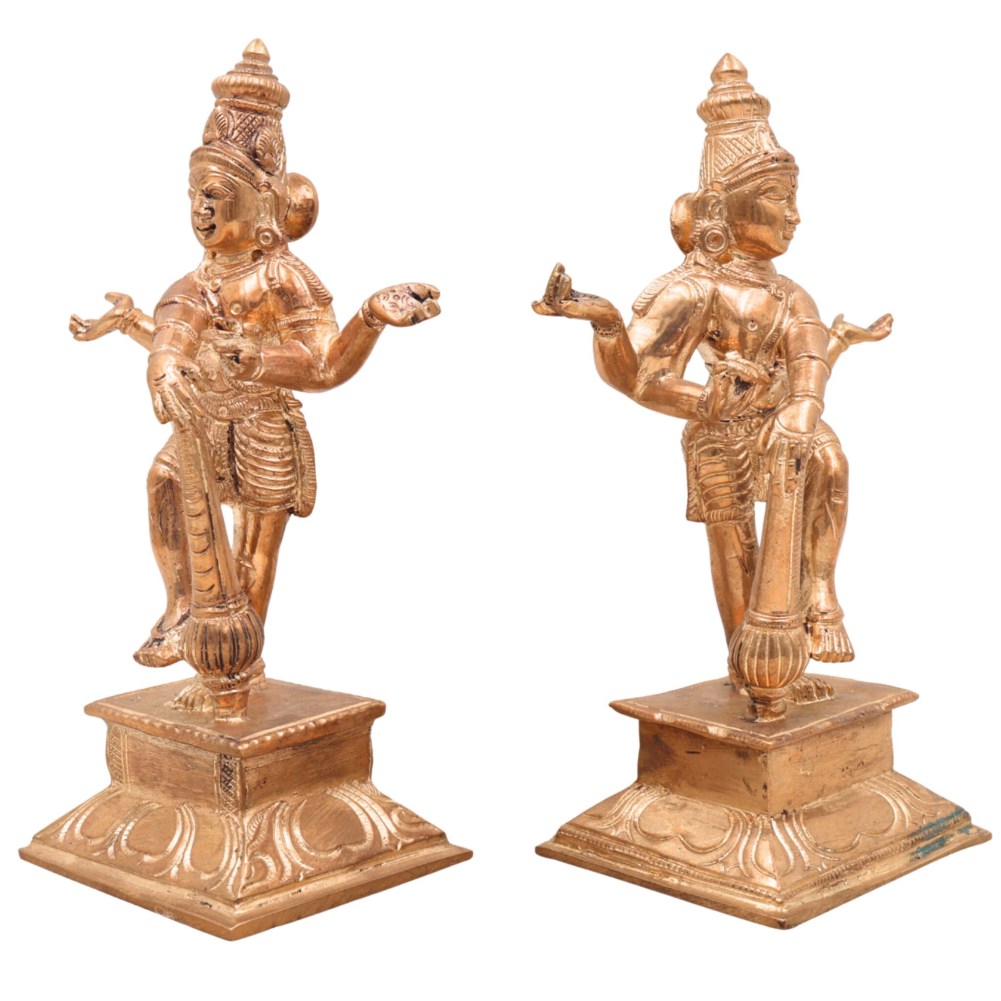 Handcrafted Bronze Panchaloha Jaya Vijaya Idols, Temple Dwarapal Guardians, Chola Art Decorative Panchadhatu Statue, South India Bronze Sculpture,Gold, 6.5 Inch, 1 Piece