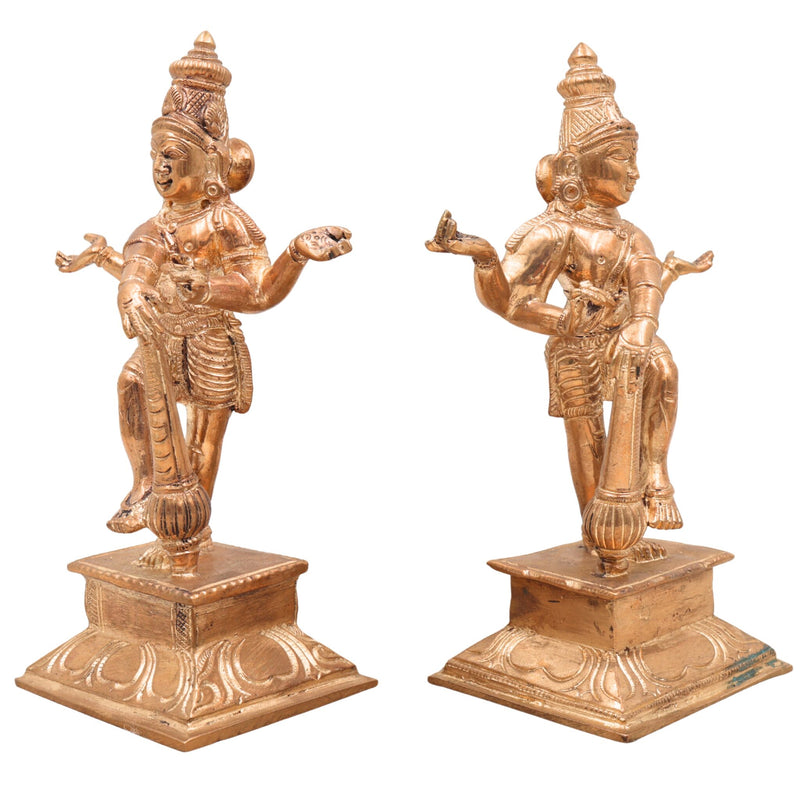 Handcrafted Bronze Panchaloha Jaya Vijaya Idols, Temple Dwarapal Guardians, Chola Art Decorative Panchadhatu Statue, South India Bronze Sculpture,Gold, 6.5 Inch, 1 Piece