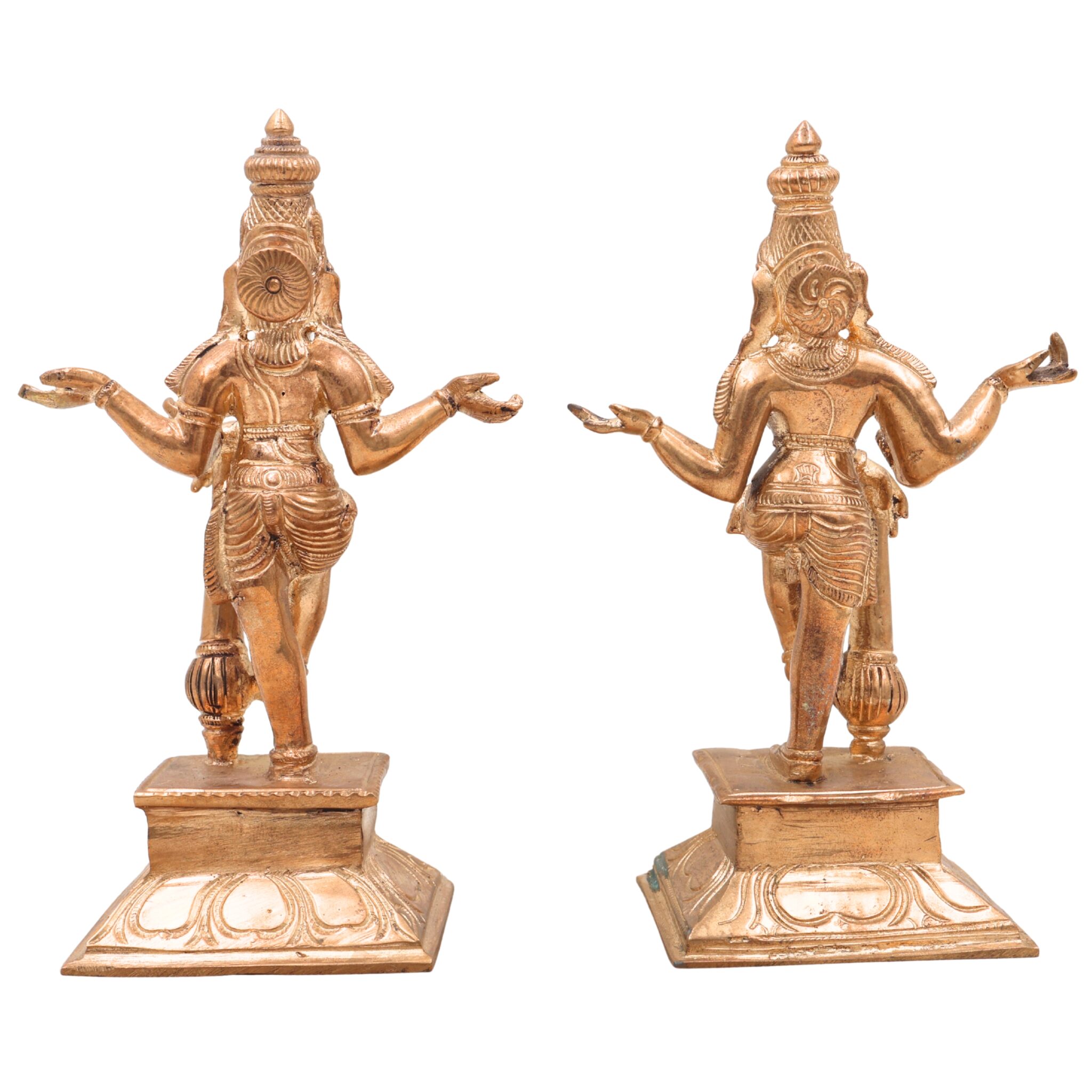 Handcrafted Bronze Panchaloha Jaya Vijaya Idols, Temple Dwarapal Guardians, Chola Art Decorative Panchadhatu Statue, South India Bronze Sculpture,Gold, 6.5 Inch, 1 Piece
