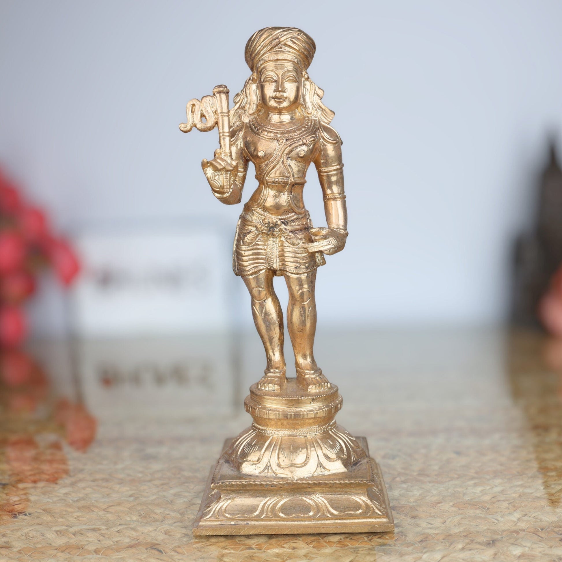 Bronze Aiyanar Dharma Shasta Idol | Panchaloha Ayyanar Statue | Handcrafted Tamil Guardian Deity Sculpture for Temple & Home Puja,Gold, 9 Inch, 1 Piece
