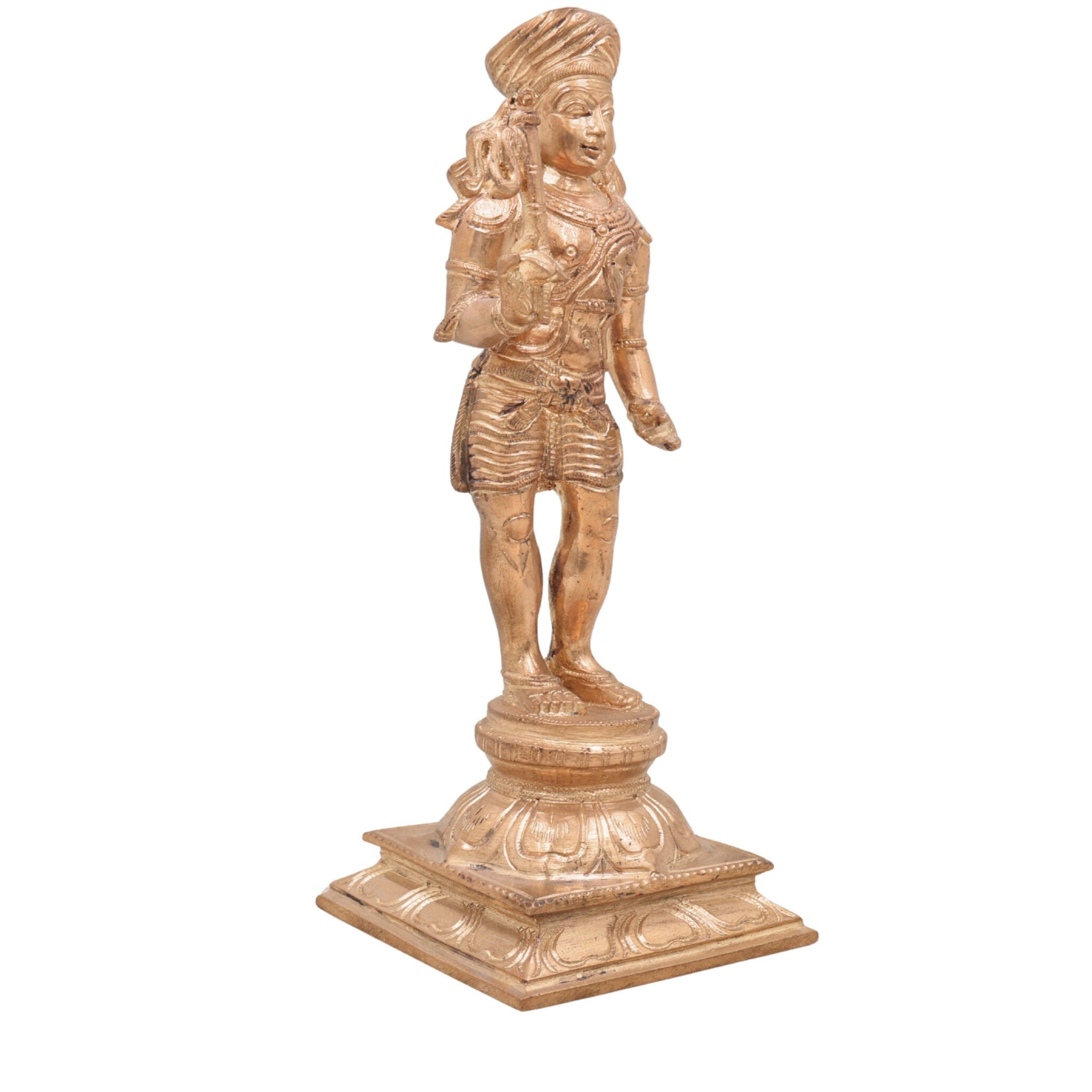Bronze Aiyanar Dharma Shasta Idol | Panchaloha Ayyanar Statue | Handcrafted Tamil Guardian Deity Sculpture for Temple & Home Puja,Gold, 9 Inch, 1 Piece