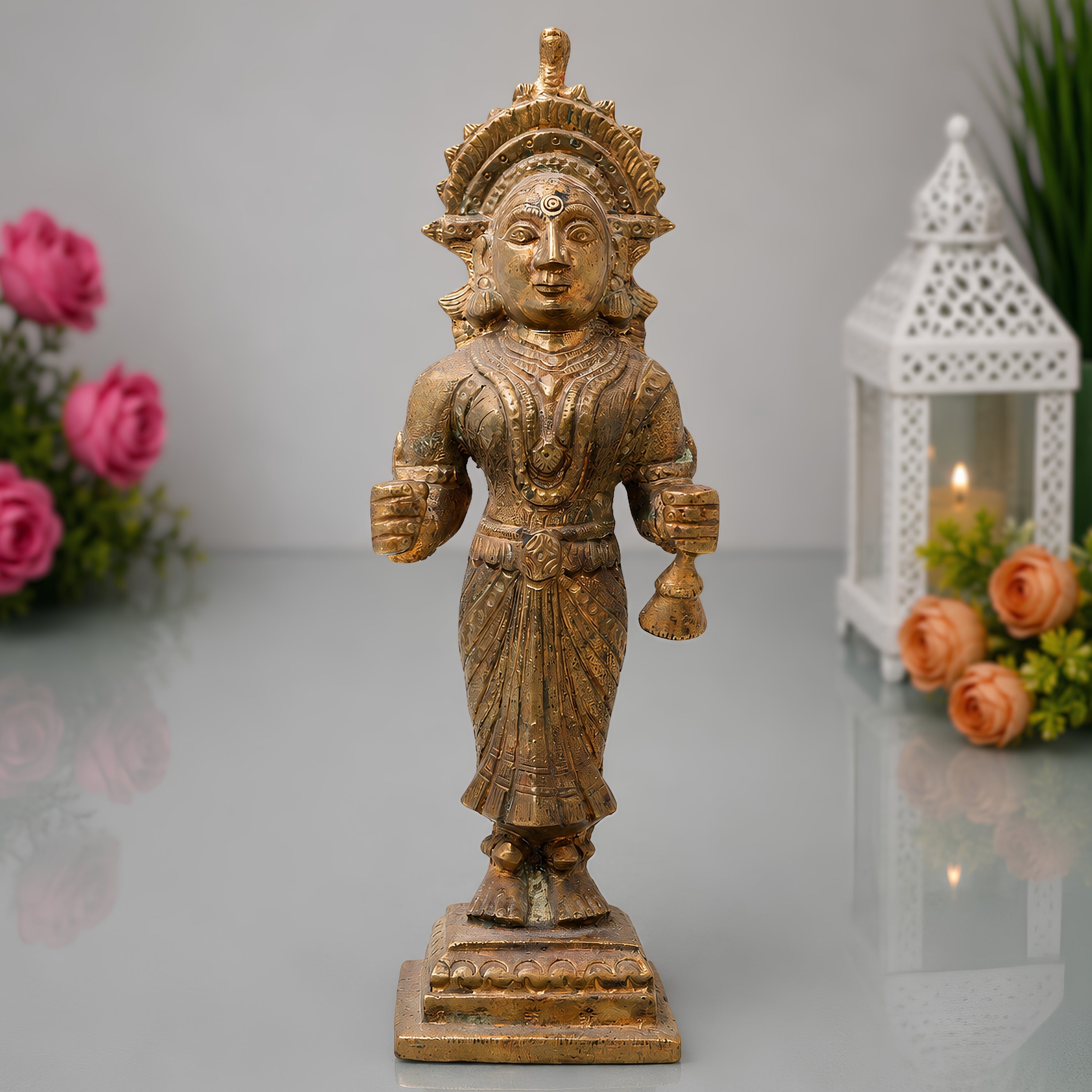 Bhunes Brass Antique Hindu Goddess Devi Idols,Brown, 8 Inch, 1 Piece