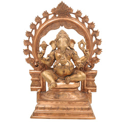 Handmade Bronze Ganesha Idol, Panchaloha Ganapati Vinayaka Murti, Vighnaharta Siddhivinayak Statue for Home & Temple Decor,Gold, 15.5 Inch, 1 Piece