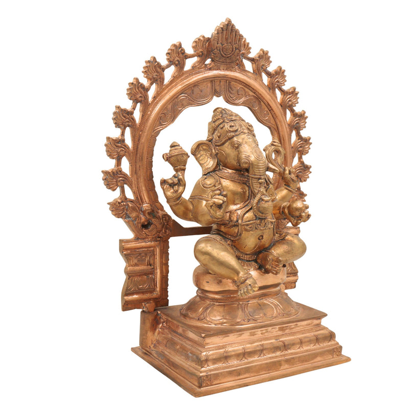 Handmade Bronze Ganesha Idol, Panchaloha Ganapati Vinayaka Murti, Vighnaharta Siddhivinayak Statue for Home & Temple Decor,Gold, 15.5 Inch, 1 Piece