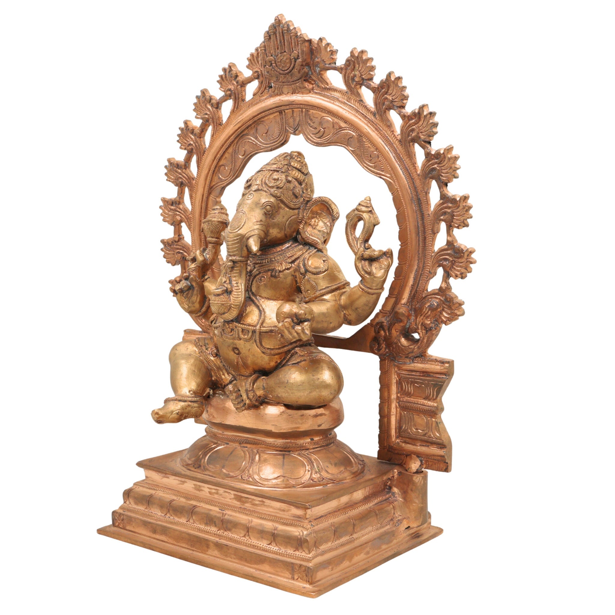 Handmade Bronze Ganesha Idol, Panchaloha Ganapati Vinayaka Murti, Vighnaharta Siddhivinayak Statue for Home & Temple Decor,Gold, 15.5 Inch, 1 Piece