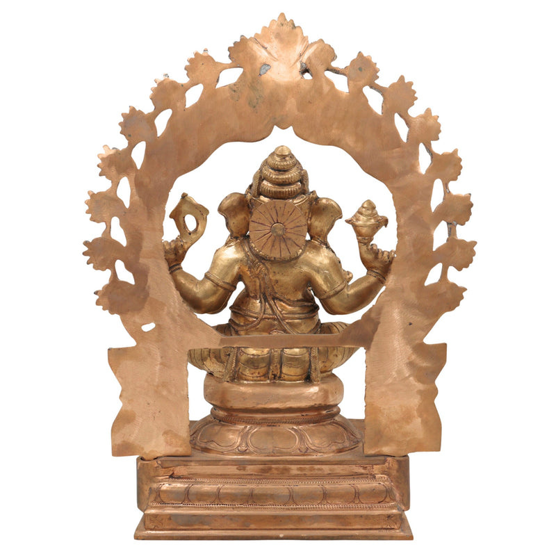 Handmade Bronze Ganesha Idol, Panchaloha Ganapati Vinayaka Murti, Vighnaharta Siddhivinayak Statue for Home & Temple Decor,Gold, 15.5 Inch, 1 Piece