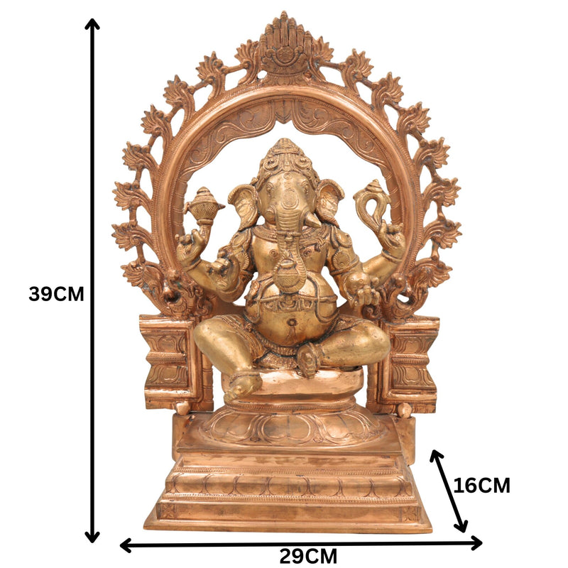 Handmade Bronze Ganesha Idol, Panchaloha Ganapati Vinayaka Murti, Vighnaharta Siddhivinayak Statue for Home & Temple Decor,Gold, 15.5 Inch, 1 Piece