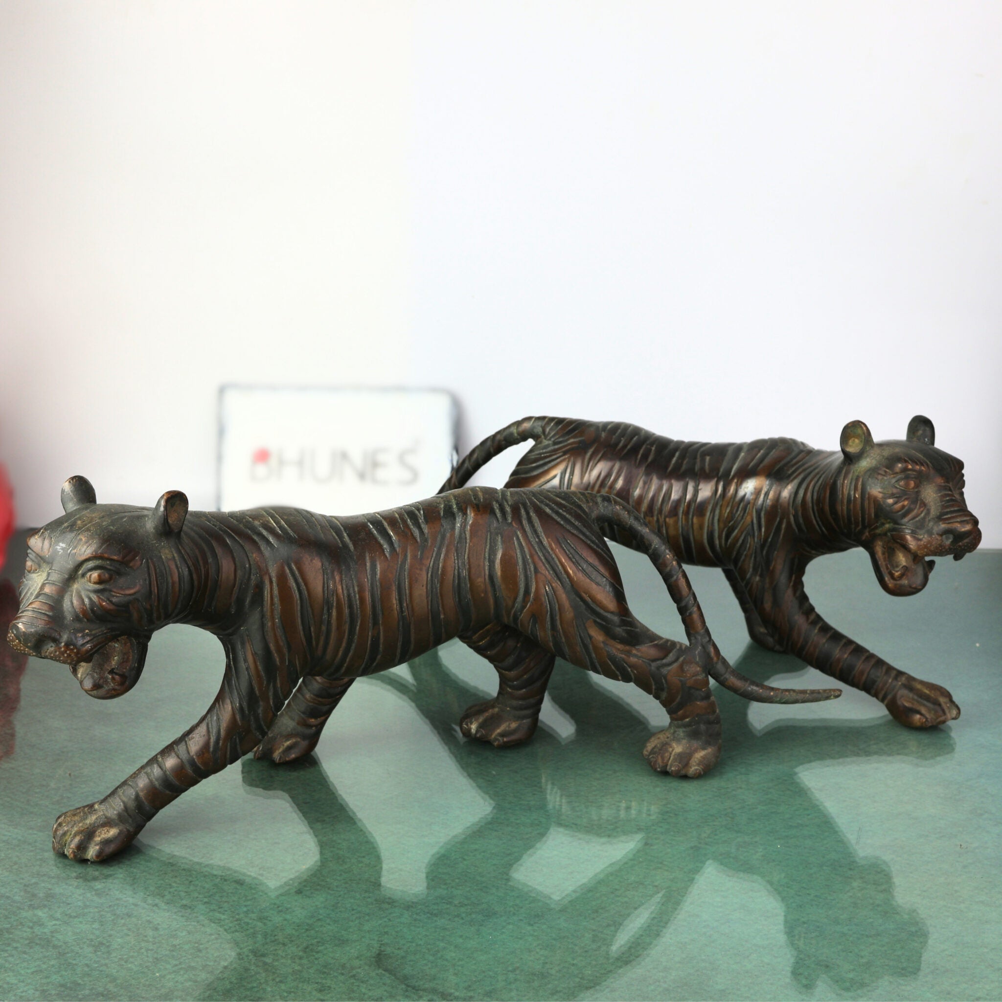 Brass Handcrafted Tiger Idol | Sher Vyaghra Puli Peetal Sculpture for Home, Temple & Decor,Brown, 6.5 Inch, 1 Piece