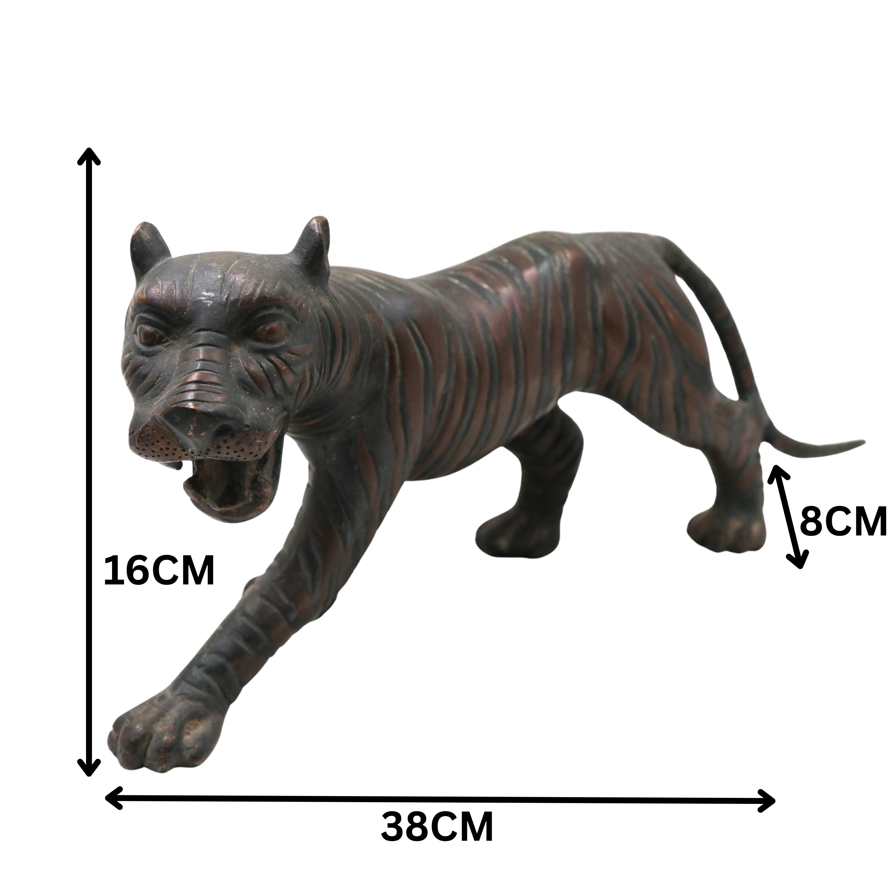 Brass Handcrafted Tiger Idol | Sher Vyaghra Puli Peetal Sculpture for Home, Temple & Decor,Brown, 6.5 Inch, 1 Piece