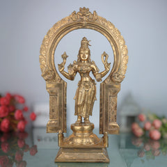 Handcrafted Bronze Bhuvaneshwari Idol | Panchaloha Adi Shakti Murti of Rajarajeshwari, Tripura Sundari, Lalita Devi | South Indian Chola Art Sculpture,Gold, 17.5 Inch, 1 Piece