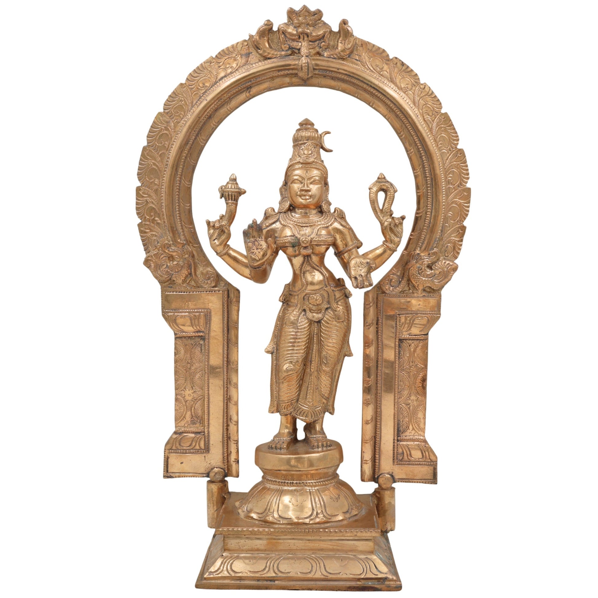 Handcrafted Bronze Bhuvaneshwari Idol | Panchaloha Adi Shakti Murti of Rajarajeshwari, Tripura Sundari, Lalita Devi | South Indian Chola Art Sculpture,Gold, 17.5 Inch, 1 Piece