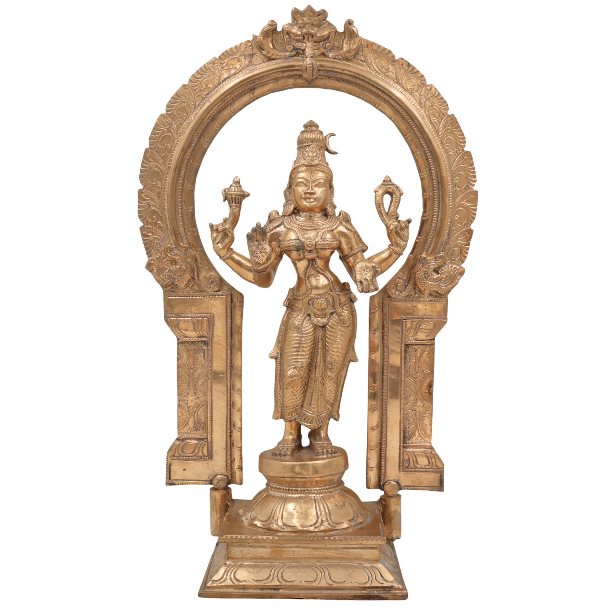 Handcrafted Bronze Bhuvaneshwari Idol | Panchaloha Adi Shakti Murti of Rajarajeshwari, Tripura Sundari, Lalita Devi | South Indian Chola Art Sculpture,Gold, 17.5 Inch, 1 Piece