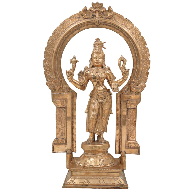 Handcrafted Bronze Bhuvaneshwari Idol | Panchaloha Adi Shakti Murti of Rajarajeshwari, Tripura Sundari, Lalita Devi | South Indian Chola Art Sculpture,Gold, 17.5 Inch, 1 Piece