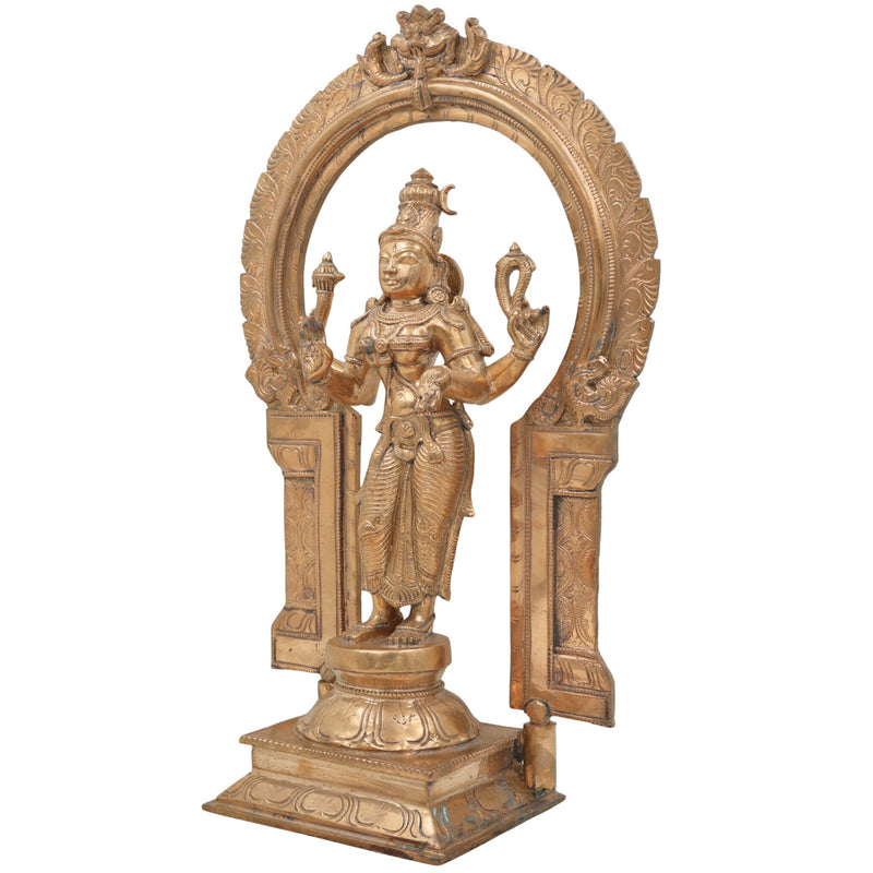 Handcrafted Bronze Bhuvaneshwari Idol | Panchaloha Adi Shakti Murti of Rajarajeshwari, Tripura Sundari, Lalita Devi | South Indian Chola Art Sculpture,Gold, 17.5 Inch, 1 Piece