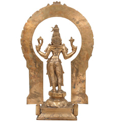 Handcrafted Bronze Bhuvaneshwari Idol | Panchaloha Adi Shakti Murti of Rajarajeshwari, Tripura Sundari, Lalita Devi | South Indian Chola Art Sculpture,Gold, 17.5 Inch, 1 Piece