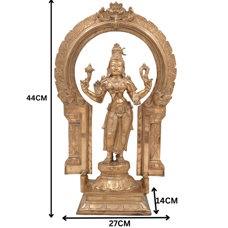 Handcrafted Bronze Bhuvaneshwari Idol | Panchaloha Adi Shakti Murti of Rajarajeshwari, Tripura Sundari, Lalita Devi | South Indian Chola Art Sculpture,Gold, 17.5 Inch, 1 Piece