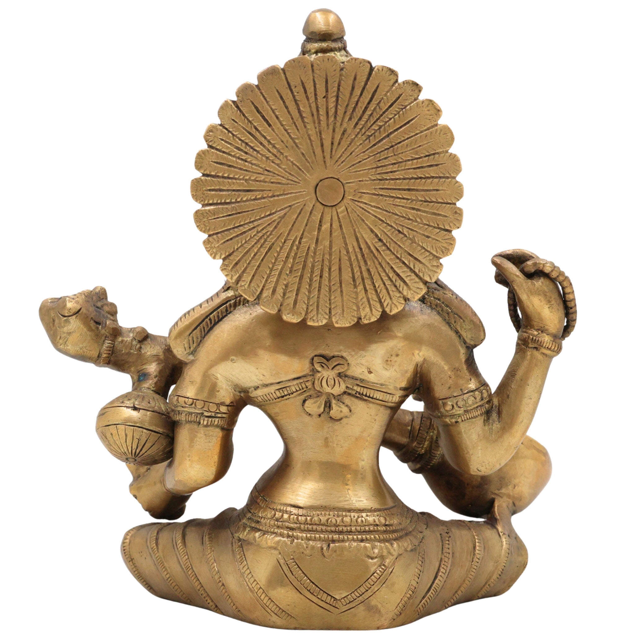 Brass Saraswati Idol, Peetal Vagdevi Sharada Devi Murti, Handmade Bharati Vani Statue for Pooja, Home & Temple Decor,Gold, 8.5 Inch, 1 Piece